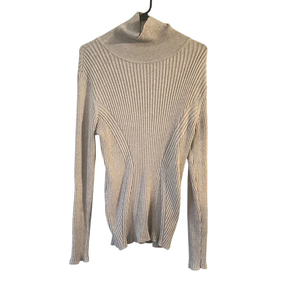 Lane Bryant Womens Long Sleeve Silver Cable Knit Sweater 22/24 Stretchy Warm